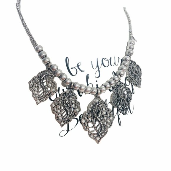 Statement Necklace Silver Tone Gunmetal Rhinestone Bead Necklace - Picture 2 of 6